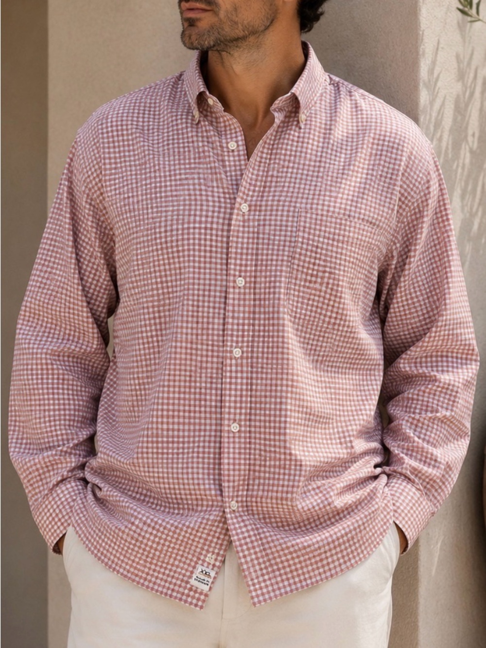 Peter Millar Men’s Rose Gingham Button-Down Long Sleeves Shirt